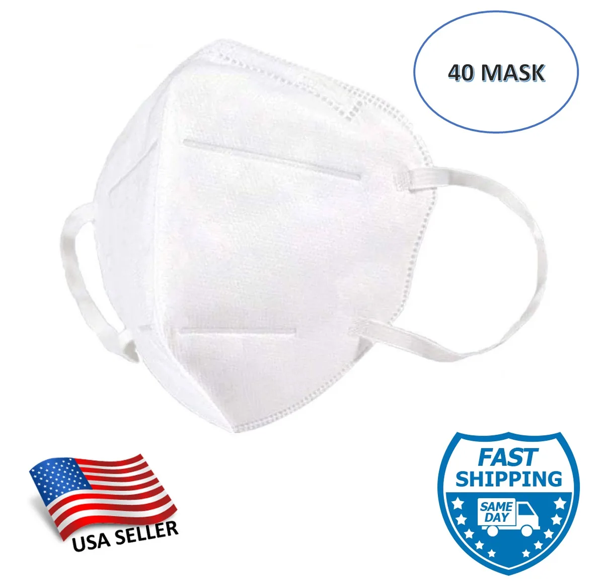 White KN95 masks in individual wrappers, 40 pack