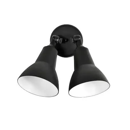 Black outdoor wall light with two fixtures, 18.5 inches wide