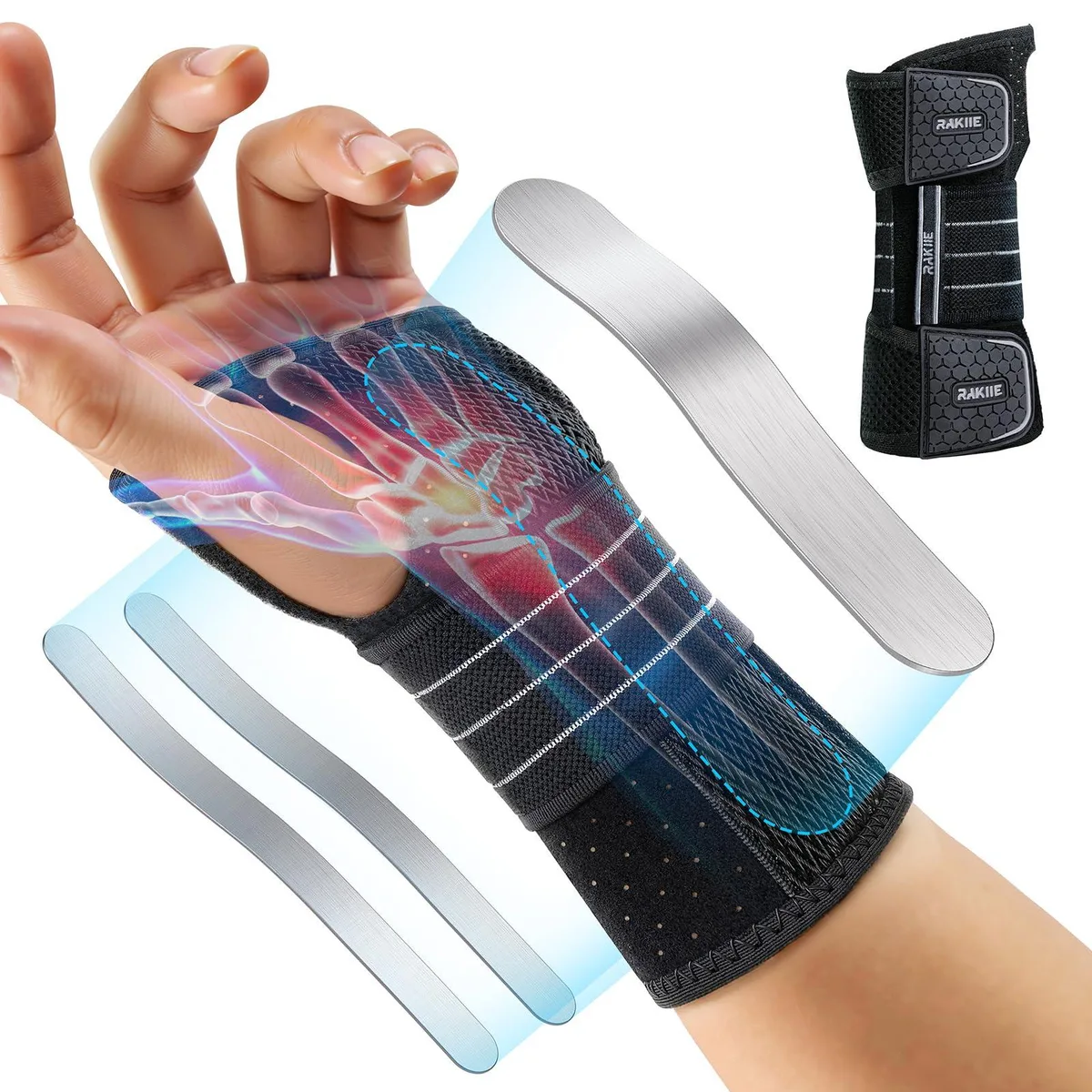 Rakiie Carpal Tunnel Wrist Brace Left Hand Medium Gray 85g — product photo