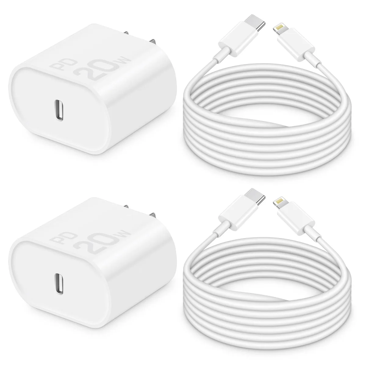  10FT Charger 20W USB-C PD MFi 2-Pack 10ft Lightning Cable — product photo