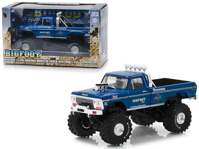 GREENLIGHT GREENLIGHT 1974 Ford F-250 Ranger XLT Bigfoot #1 Blue 1/43 Diecast Truck — product photo