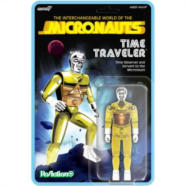 Translucent yellow 4 inch action figure with gold chest panel on blister card