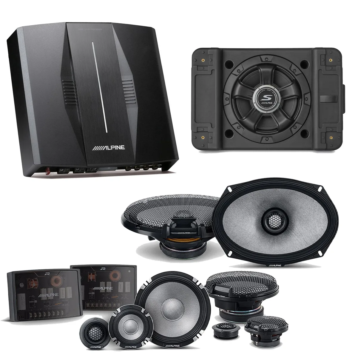 Alpine Alpine PXE-C80-88 OPTIM8 8-Channel Amplifier with SS-SB12 Subwoofer, R2-S653 &amp; R2-S69 Bundle — product photo