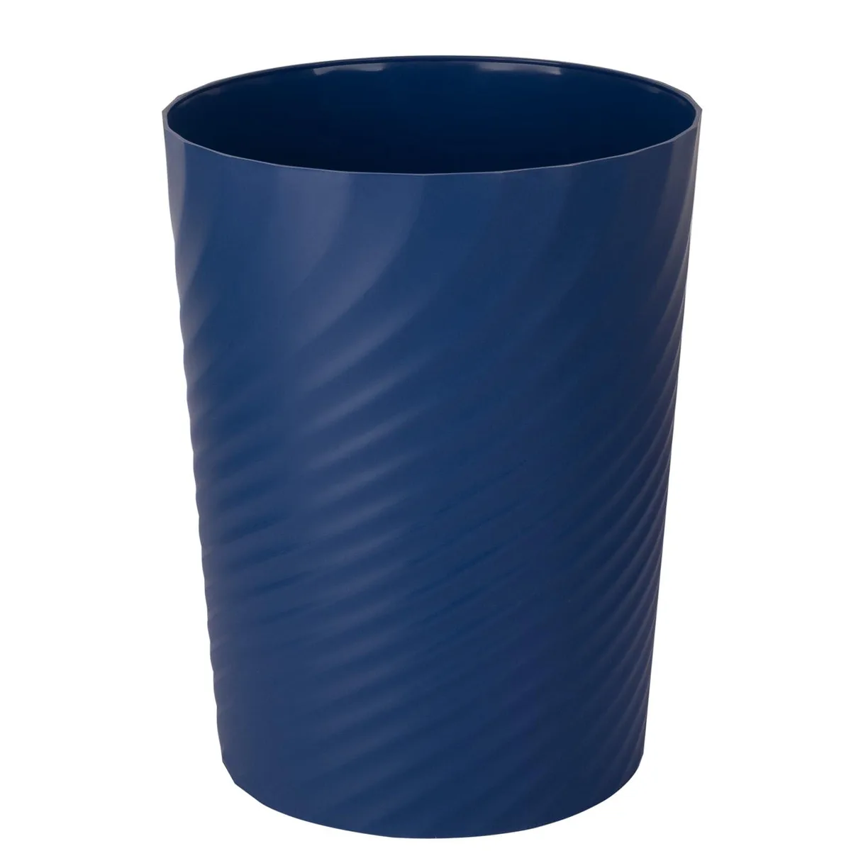 Twelve navy blue plastic wastebaskets, square tapered form, 7.7 by 7.7 by 10.2 inches