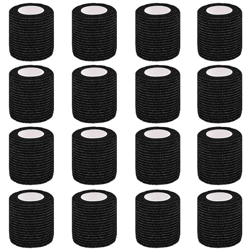 Sixteen black elastic cohesive bandage rolls individually wrapped