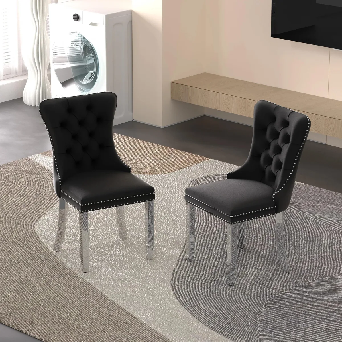 Sumdeal Sumdeal Velvet Dining Chairs Set of 2 Black Silver Legs 24.60" x 19.70" x 37.50 — product photo