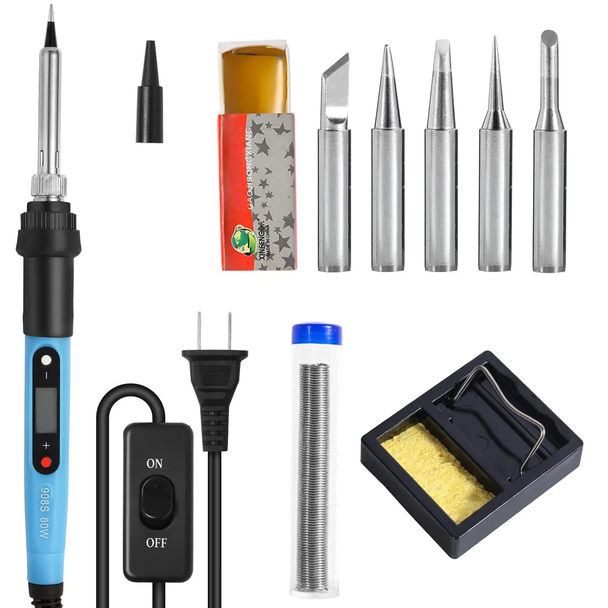 Silver 80W soldering iron with LCD display and stand