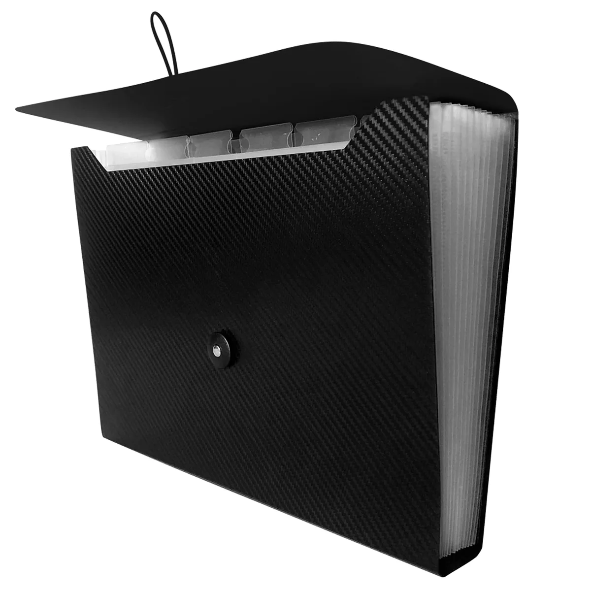 Black plastic 13-pocket expanding A4 file folder with elastic closure, 33 x 24 x 3.5 cm