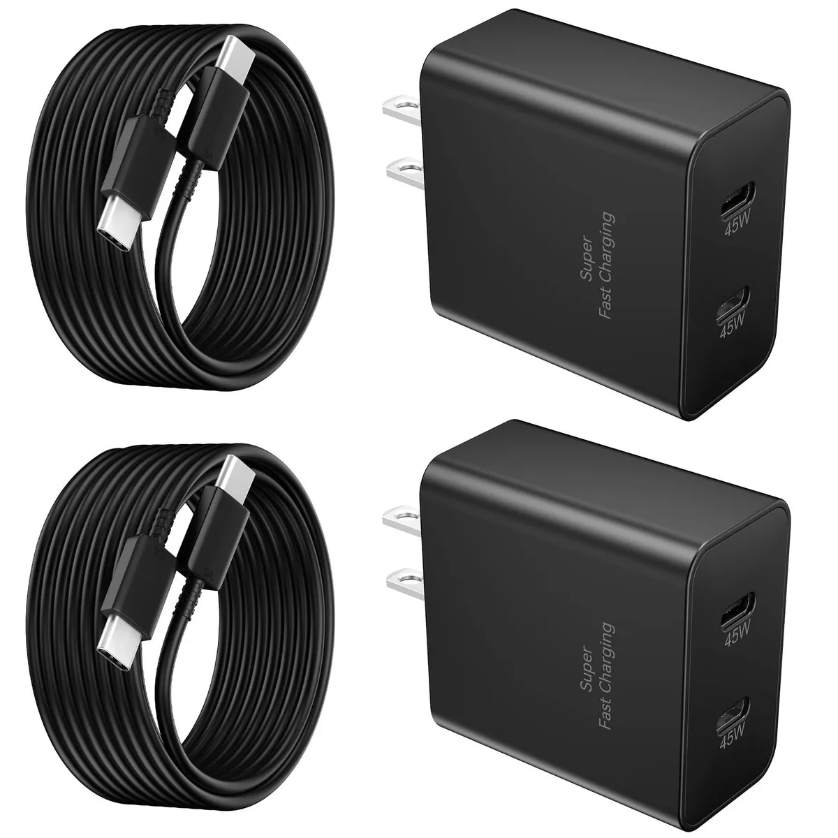 KEHIPI KEHIPI AC202 2-port 45 W USB charger with 6.6 ft cable, black — product photo