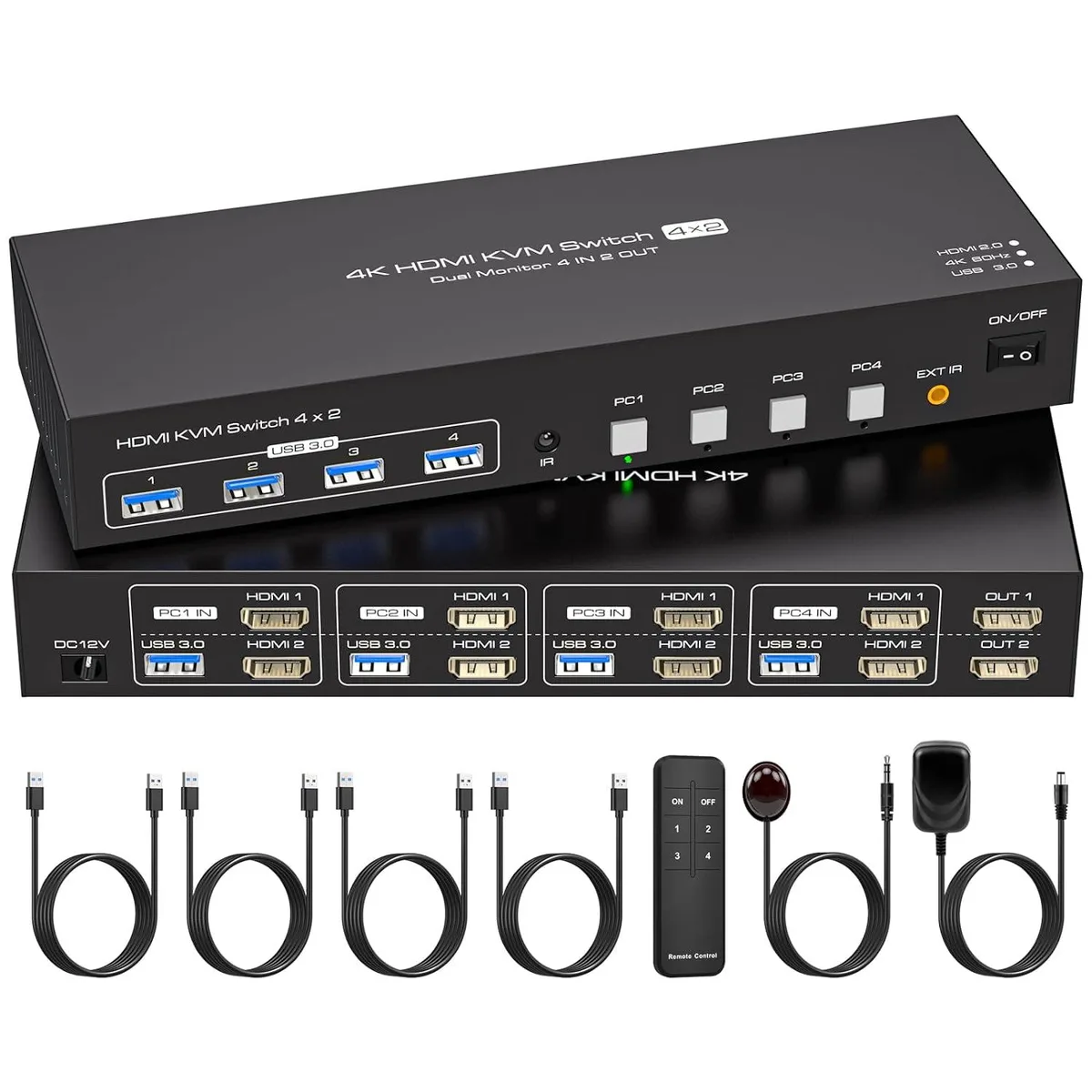 ESTONE ESTONE SW242-2HD 4-in 2-out Dual Monitor KVM Switch 4K 60Hz — product photo