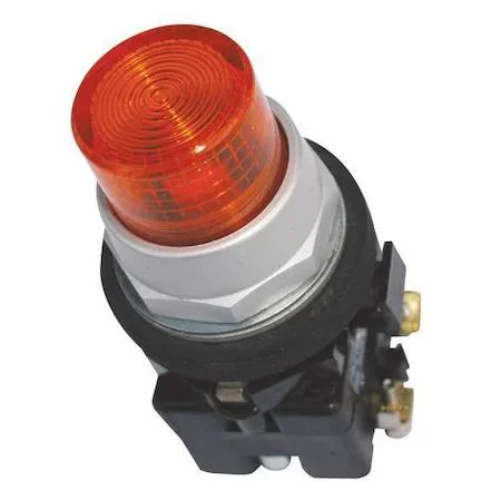 Round amber 30 mm LED pilot light with metal body and plastic Fresnel lens