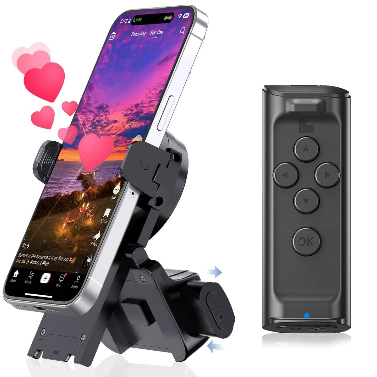  Bluetooth Remote Control Ring with Phone Stand (Black) 65 ft 360° — product photo