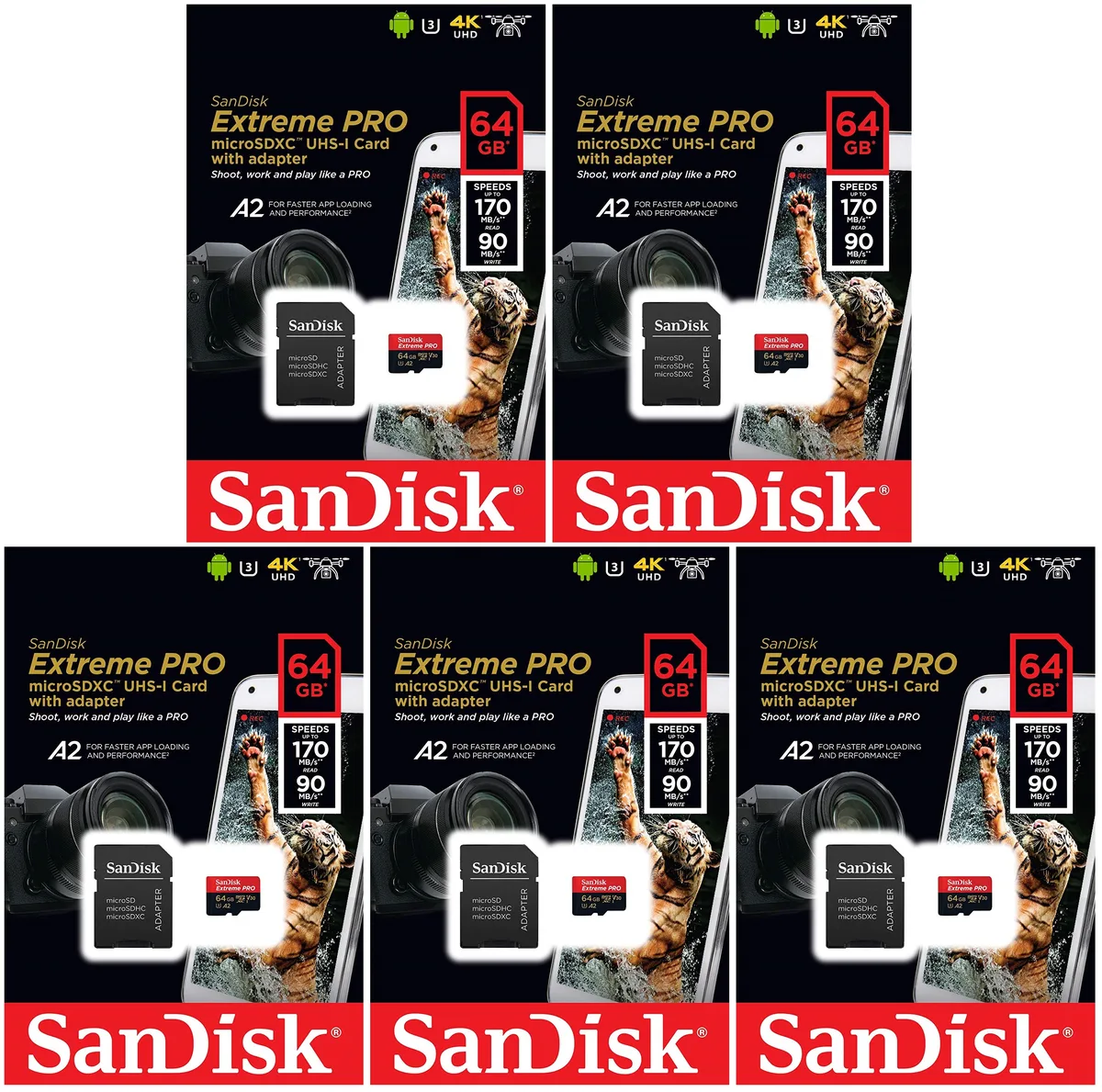 SanDisk SanDisk Extreme Pro 64GB microSDXC Class 10 5-pack — product photo