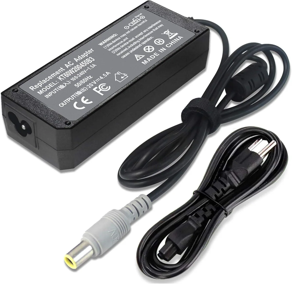 Black rectangular AC adapter with round 7.9 x 5.5 mm tip and detachable power cord