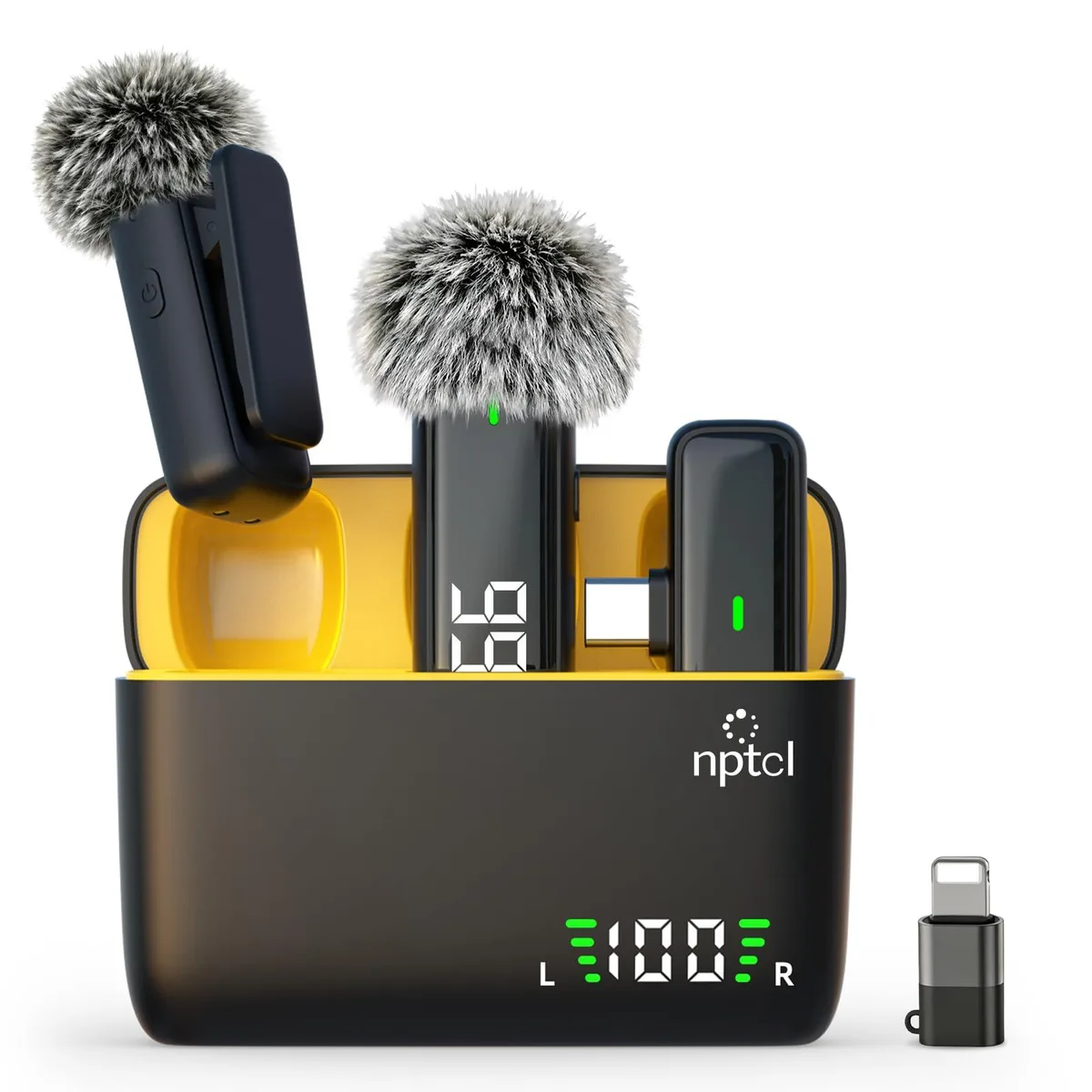  NPTCL K1 Wireless Lavalier Microphone USB-C 2-Pack 24H Case Black — product photo