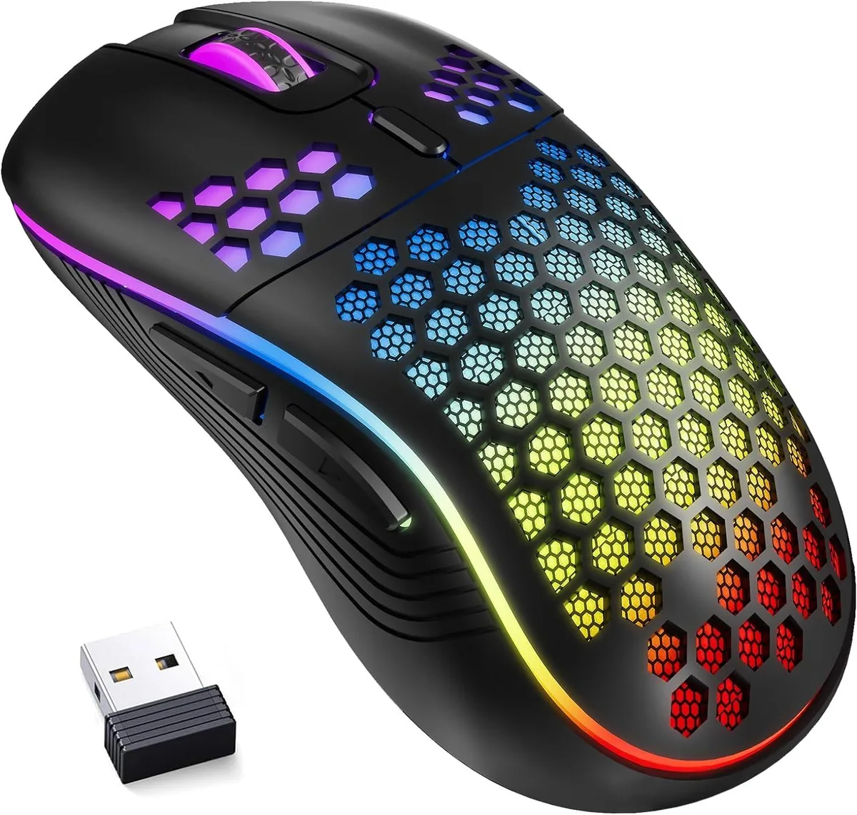 BFKK BFKK Honeycomb Wireless Gaming Mouse 2.4G 600mAh 1600 DPI Black — product photo