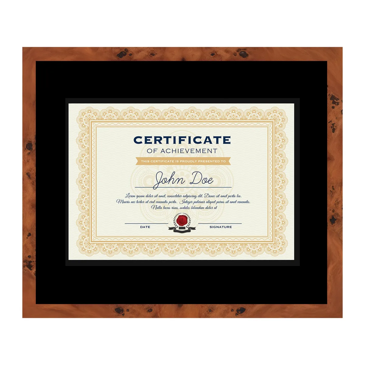 CustomPictureFrames.com CustomPictureFrames.com Brown Diploma Frame 15x18 Black Double Mat 11x14 Opening — product photo