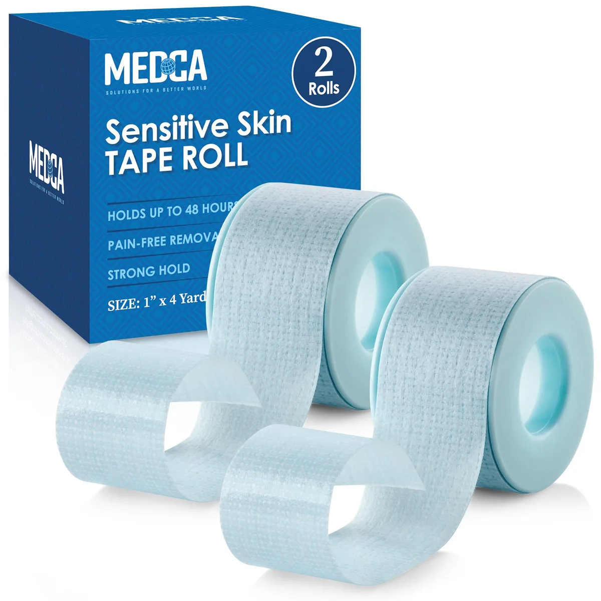 Two white medical tape rolls on light background