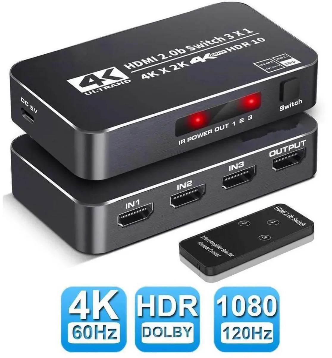 SMUGDESK SMUGDESK 3-Port 4K HDMI 2.0 Switch with IR Remote — product photo