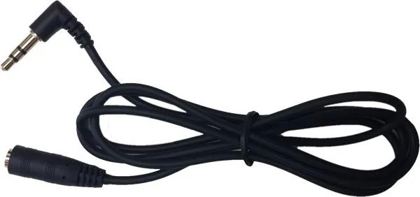 Black 3.5 mm audio jumper cable 36 inches long with 90 degree male and straight female connectors