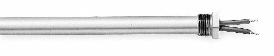 Metal cartridge heater with brass screw plug and epoxy-sealed leads