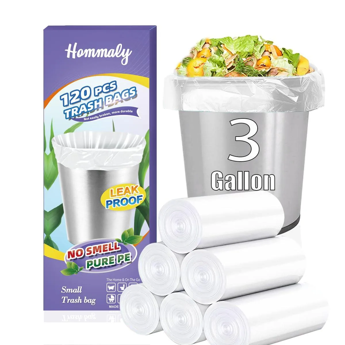  Hommaly 3Gal 100 Count Clear 3 Gallon Trash Bags — product photo