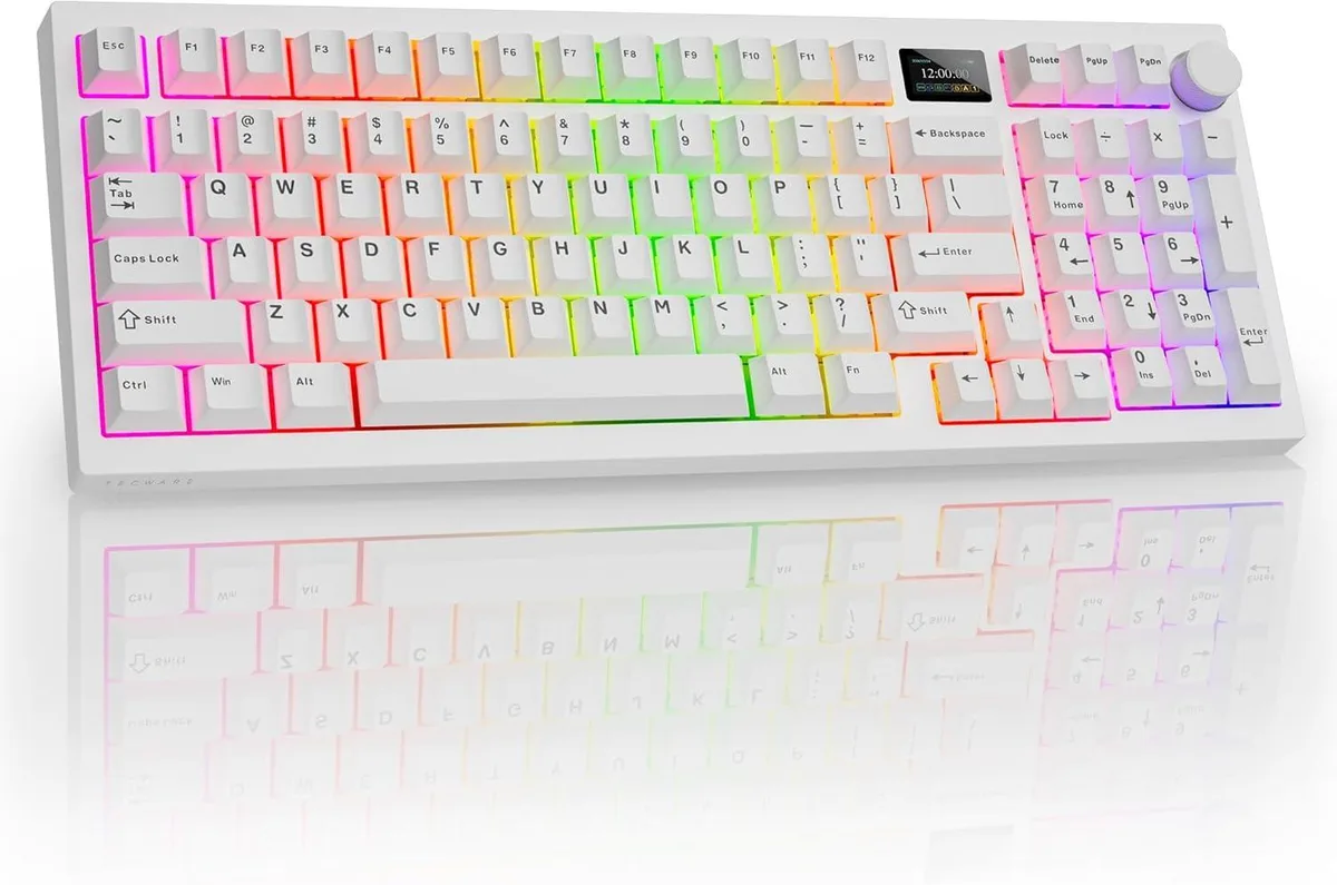 usbroway usbroway Spectre 96% gaming keyboard LCD tri-mode White Candy Red Linear Switch — product photo