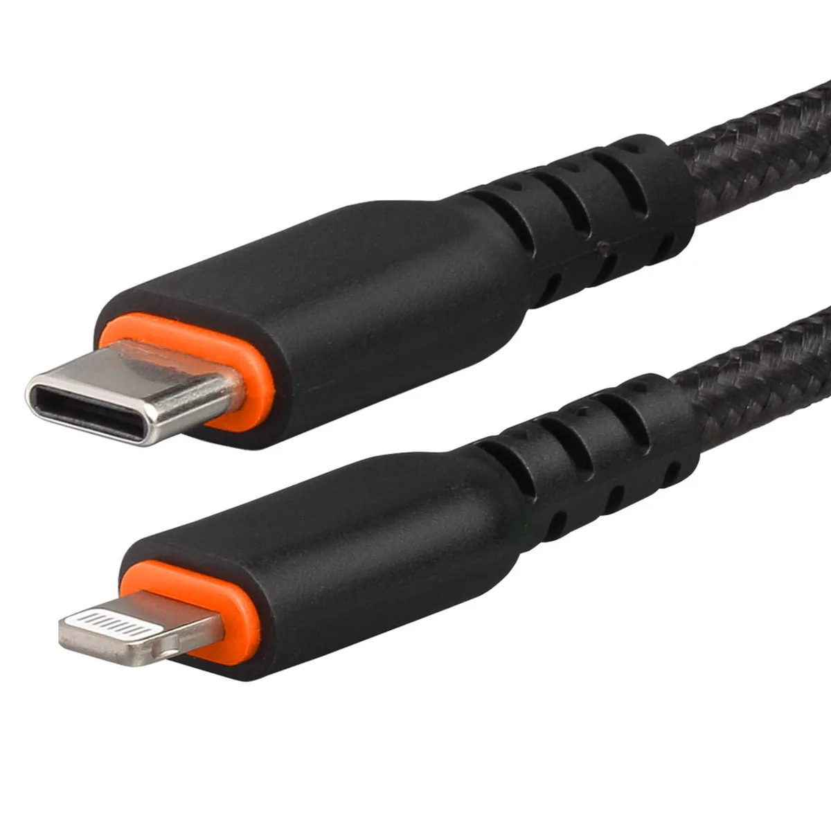Black nylon-braided USB-C to Lightning cable, 6.56 ft, model 50002