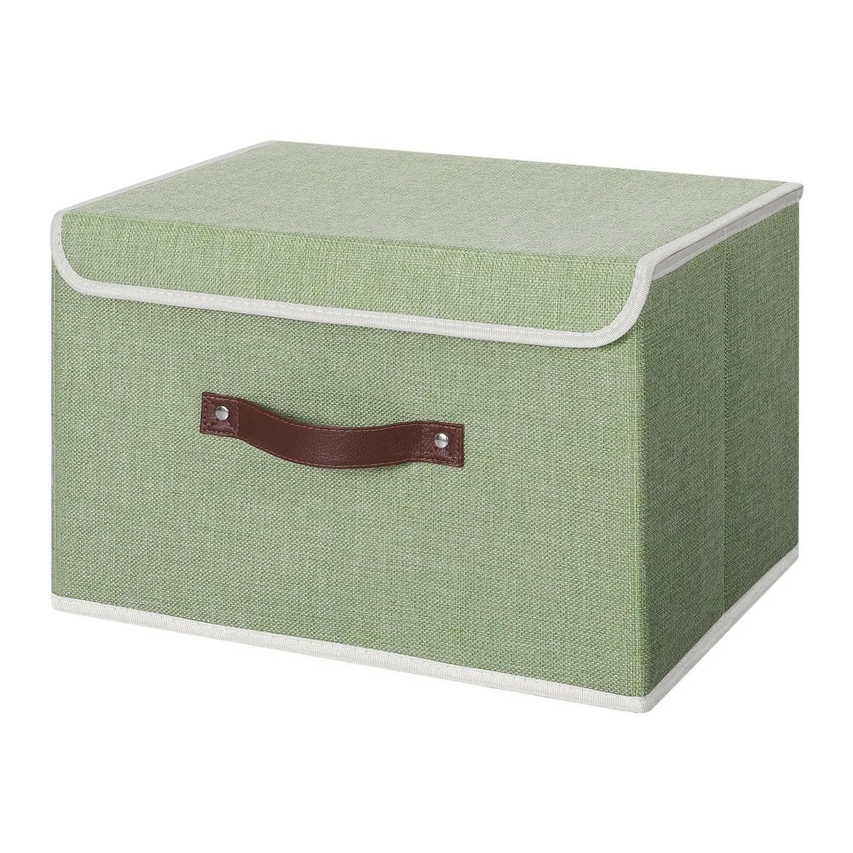 Green fabric storage bins with lids, rectangular, 12 pack