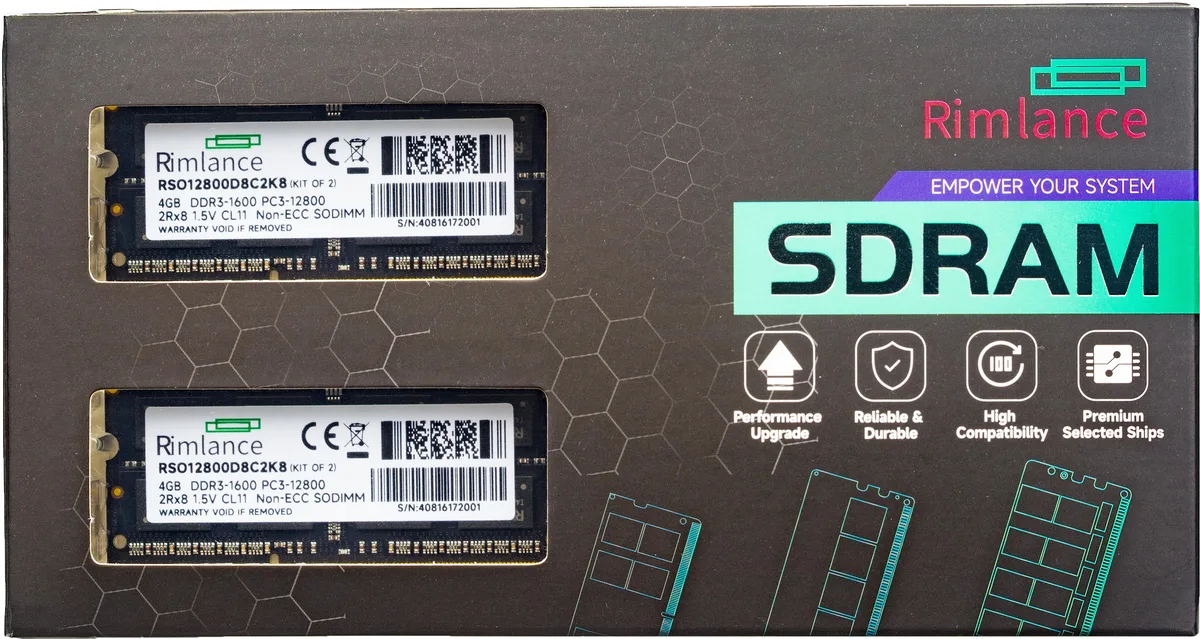 RIMLANCE RIMLANCE 8GB (2x4GB) DDR3 1600MHz 1.5V SODIMM laptop RAM — product photo