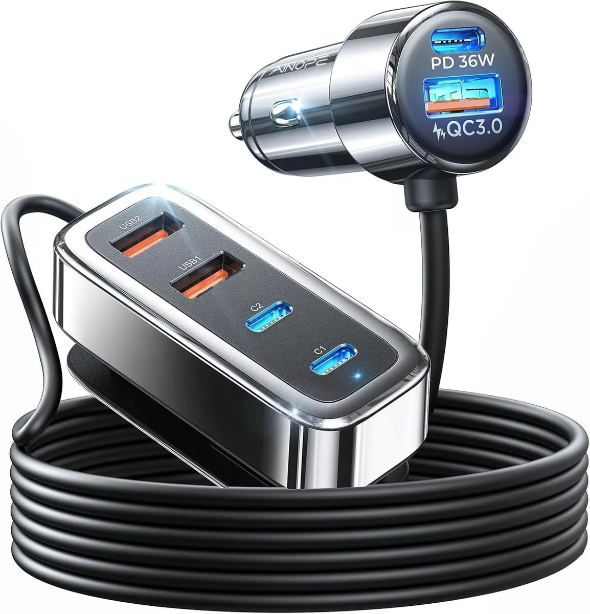 Hamzan Hamzan 108W Car Charger 6 Ports PD 36W QC 3.0 +5FT Cable — product photo