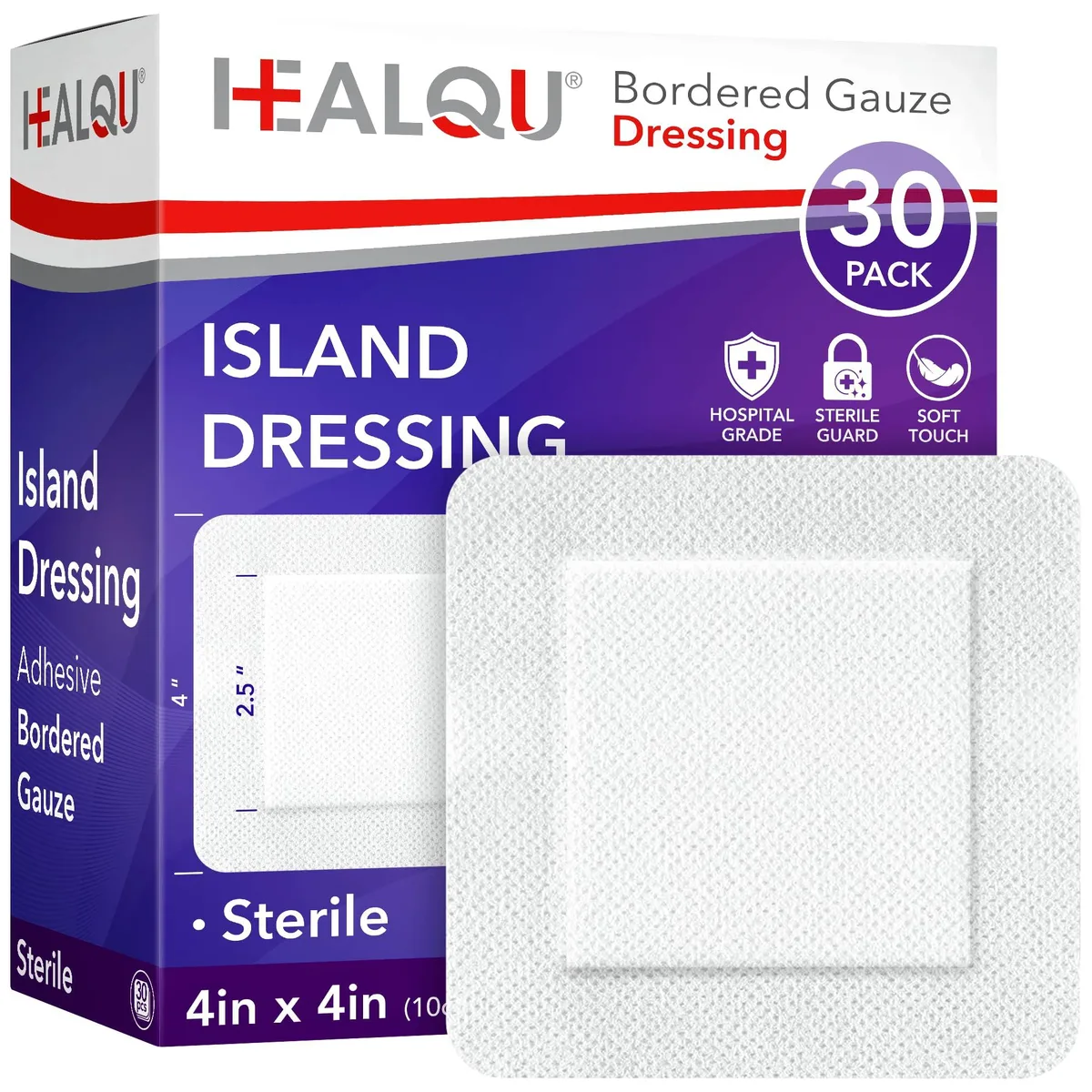 Box of 30 sterile 4x4 inch blue island dressings with non-woven backing