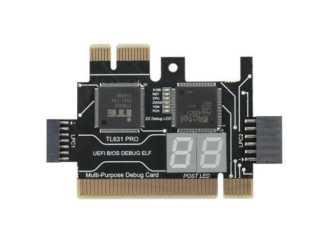 Small rectangular circuit board with gold edge connector and digital display