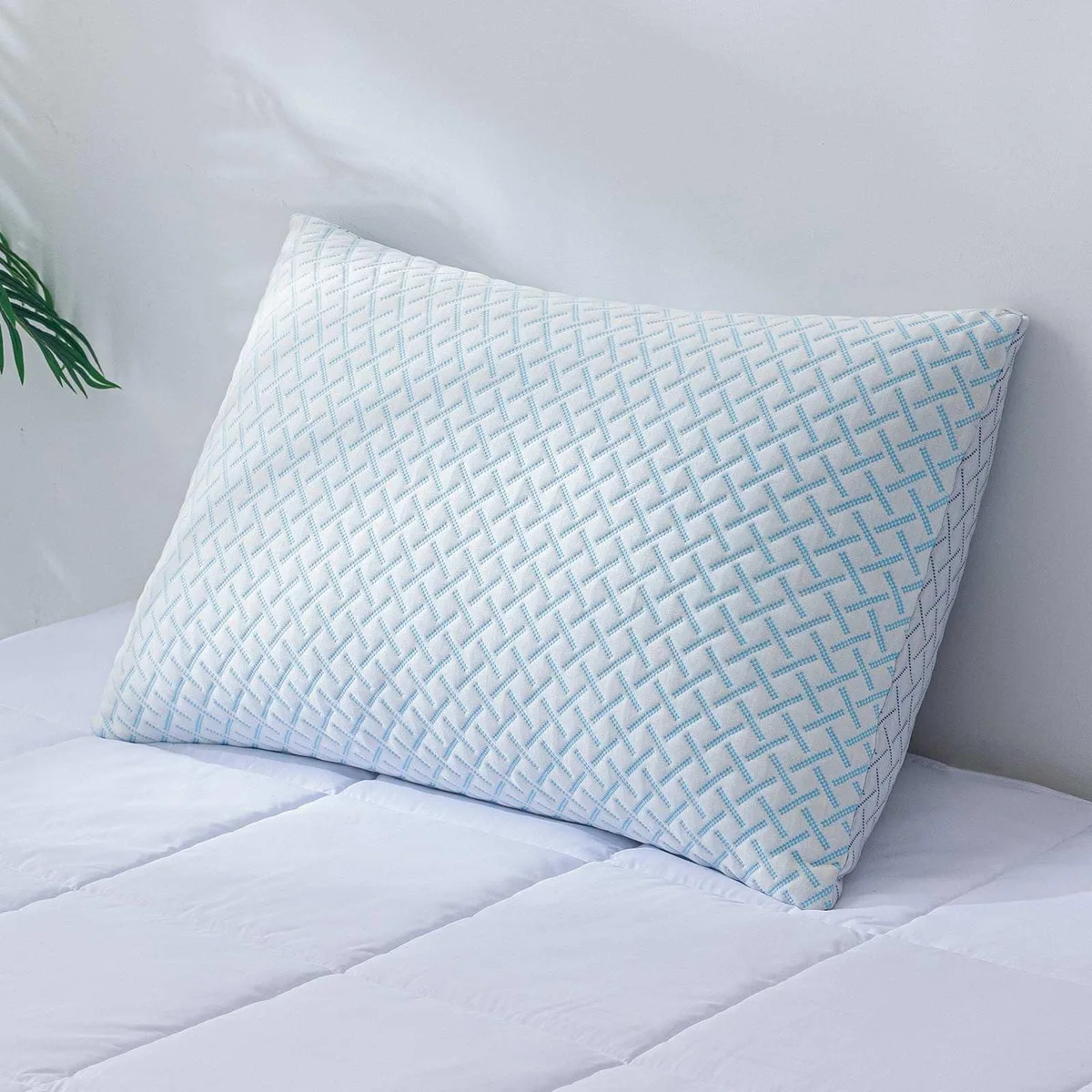 White queen-size pillow with shredded memory foam fill and dual-sided bamboo viscose cover