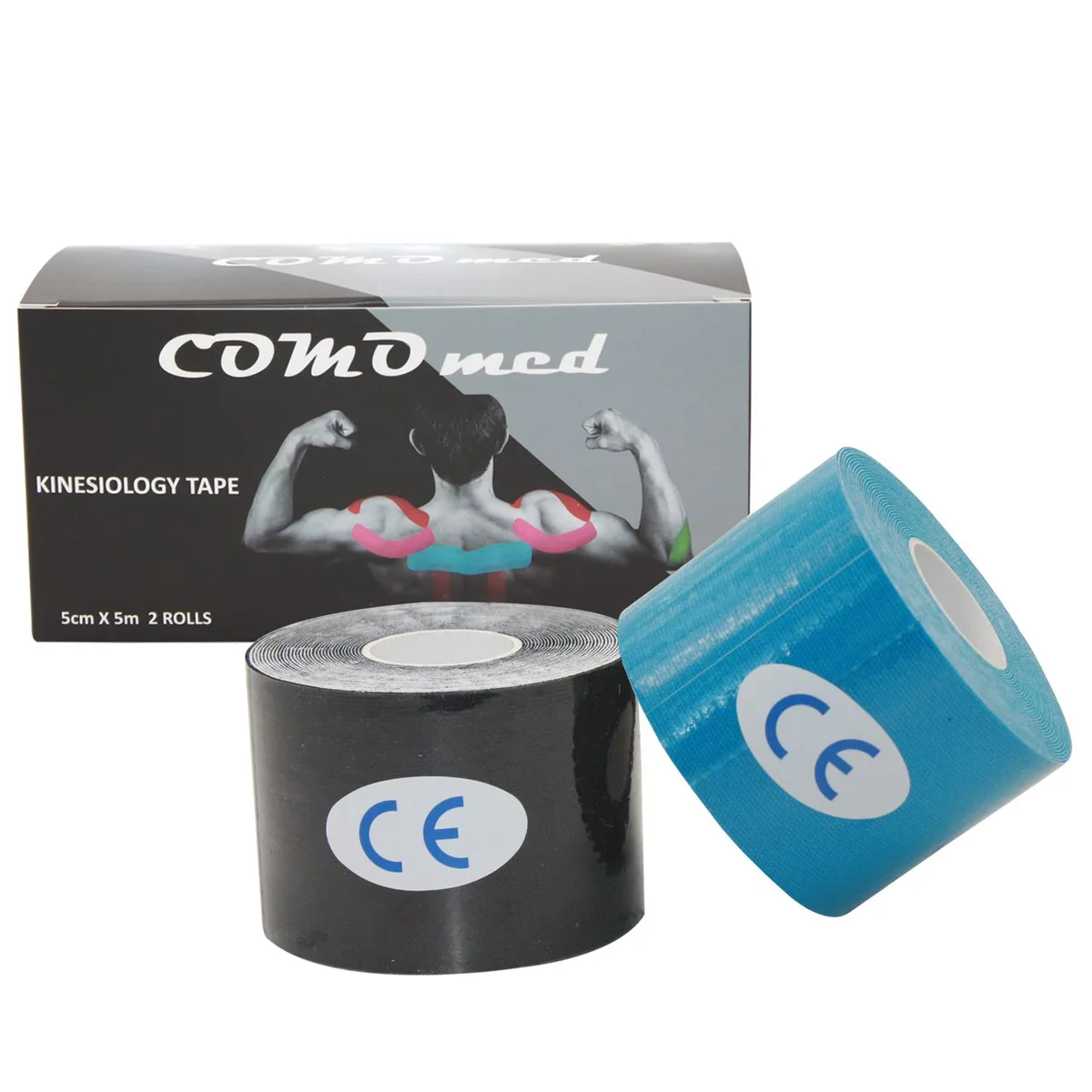 COMOmed COMOmed Kinesiology Tape Water Resistant Uncut 2 in x 16.5 ft Multi-Color Latex Free 2 Rolls — product photo