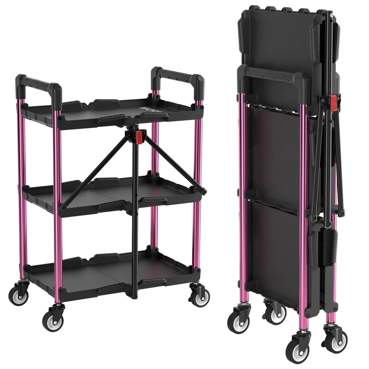 Metra W083098AE 3-Tier Collapsible Service Cart Black/Pink 210 lbs — product photo