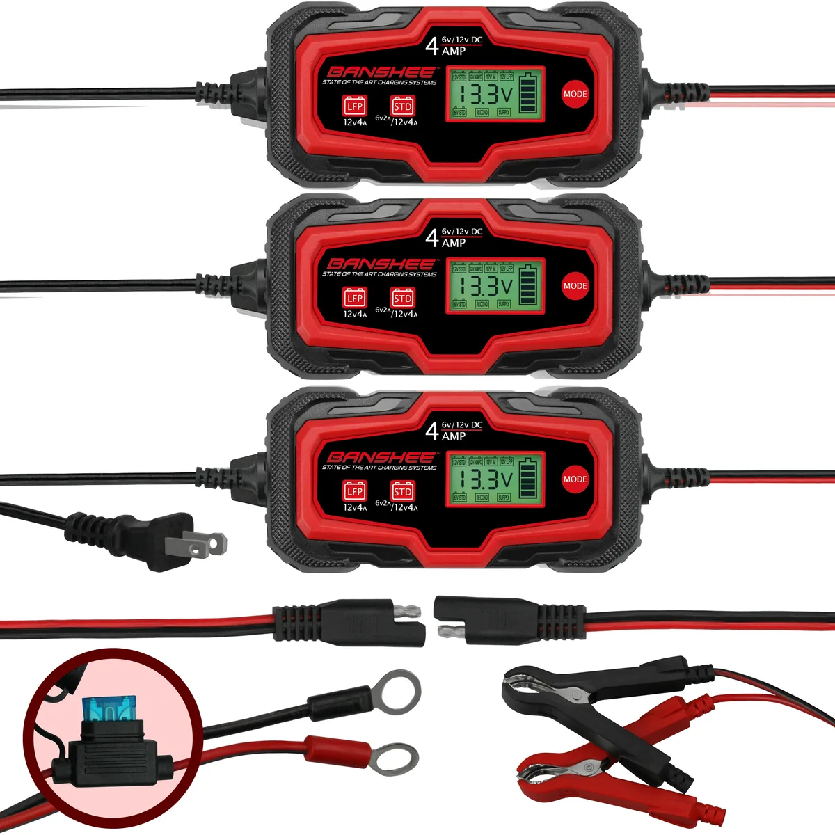 BatteryJack inc. BatteryJack inc. 3-Pack Banshee 4A Smart Charger IP65 — product photo