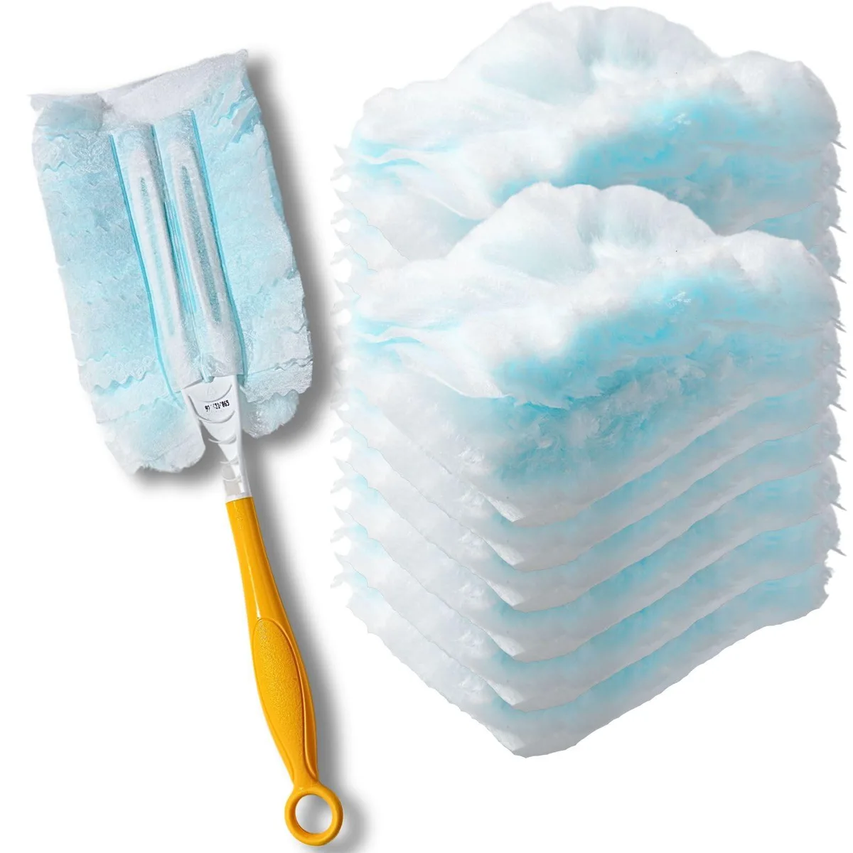 Eighteen blue disposable duster refills in bulk pack