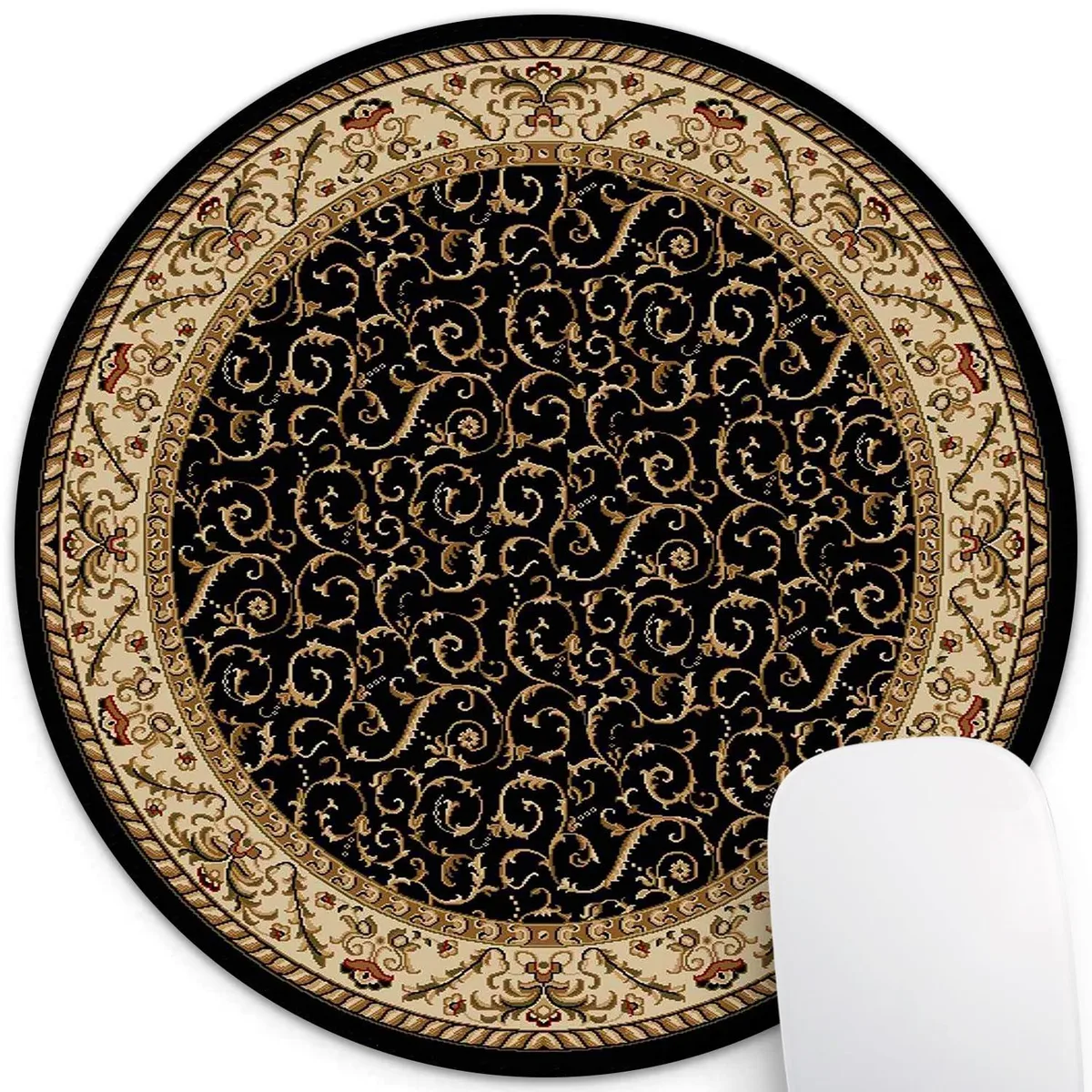  Wknoon VVYRN0112 7.9in Round Mouse Pad Persian Design Black Beige 3mm — product photo