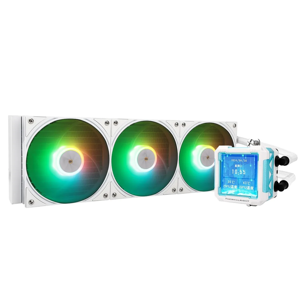 BFKK BFKK FW PRO 360 ARGB White liquid cooler 360mm IPS LCD 320x320 2.73in AM4 AM5 LGA1700 LGA1851 — product photo