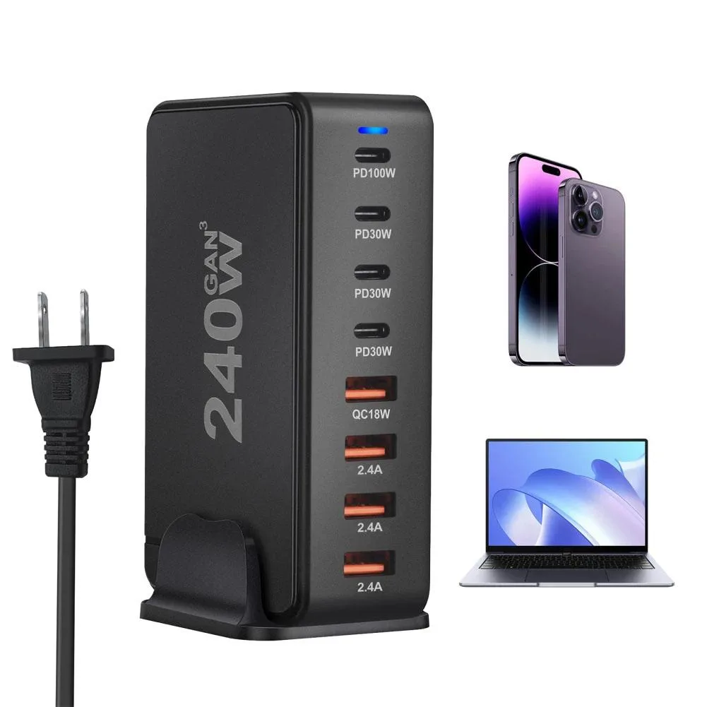 LUOM LUOM GaN 240W 8-Port USB-C Charger PD100W QC3.0 Black — product photo