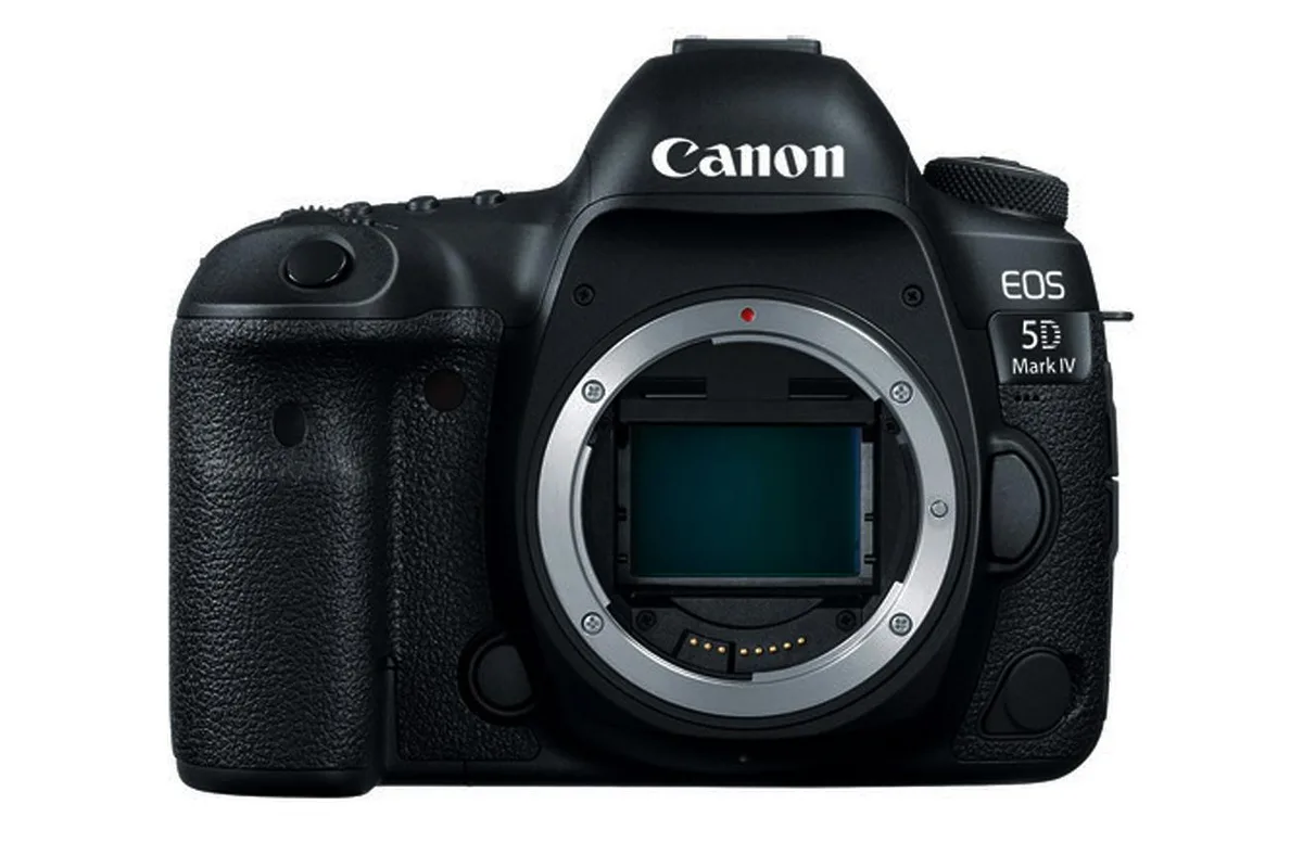 Black Canon EOS 5D Mark IV DSLR body in kit box