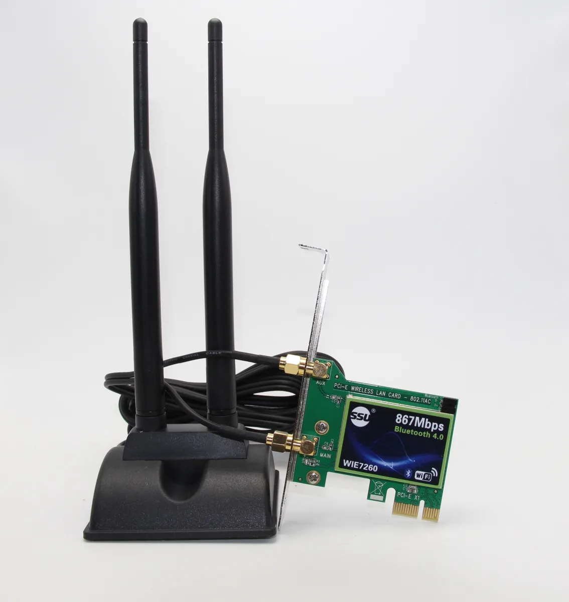 Corn Electronics Corn Electronics WIE7260 Wi-Fi adapter AC1167 Bluetooth 4.0 2×6 dBi antenna — product photo