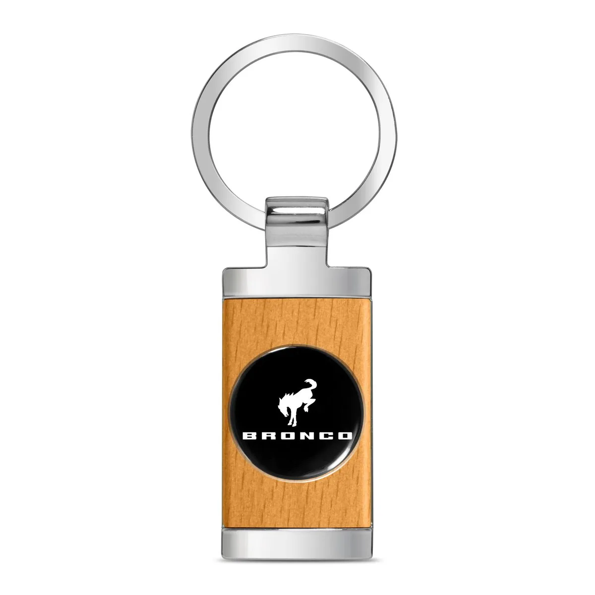 iPick Image, LLC iPick Image, LLC Ford Bronco Roundel Key Chain Maple Wood Chrome Black — product photo