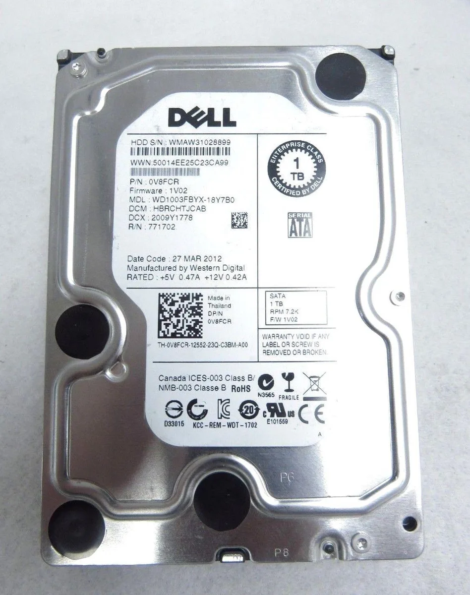 DELL DELL V8FCR 1TB 3.5" 7200RPM SATA internal hard drive — product photo