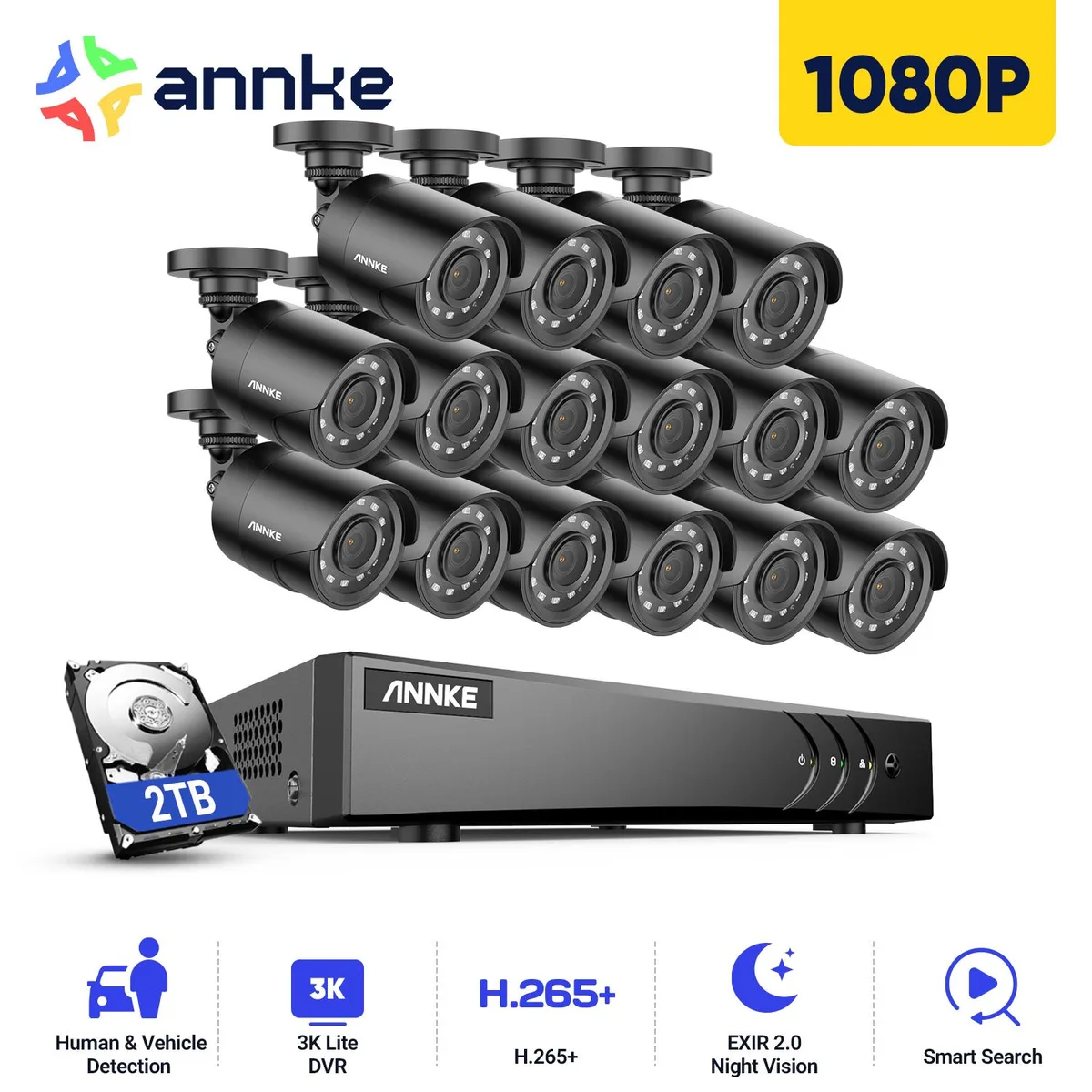 Annke Annke 16CH 3K Lite FHD AI Surveillance Security System with 2TB HDD and 16x 2MP Outdoor Cameras — product photo