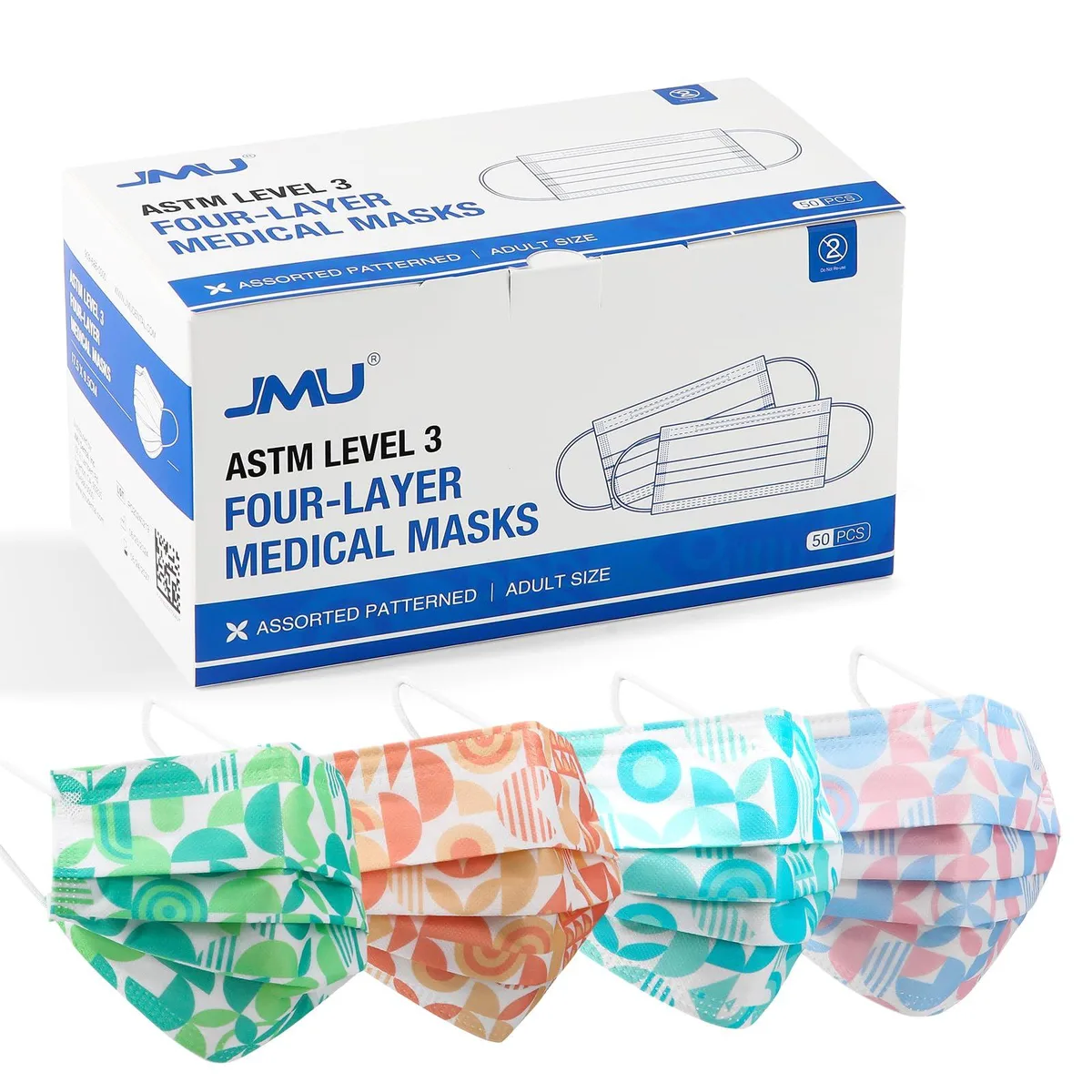  JMU 24007004A ASTM Level 3 4-Ply Disposable Face Masks 50 Pack Multicolor — product photo