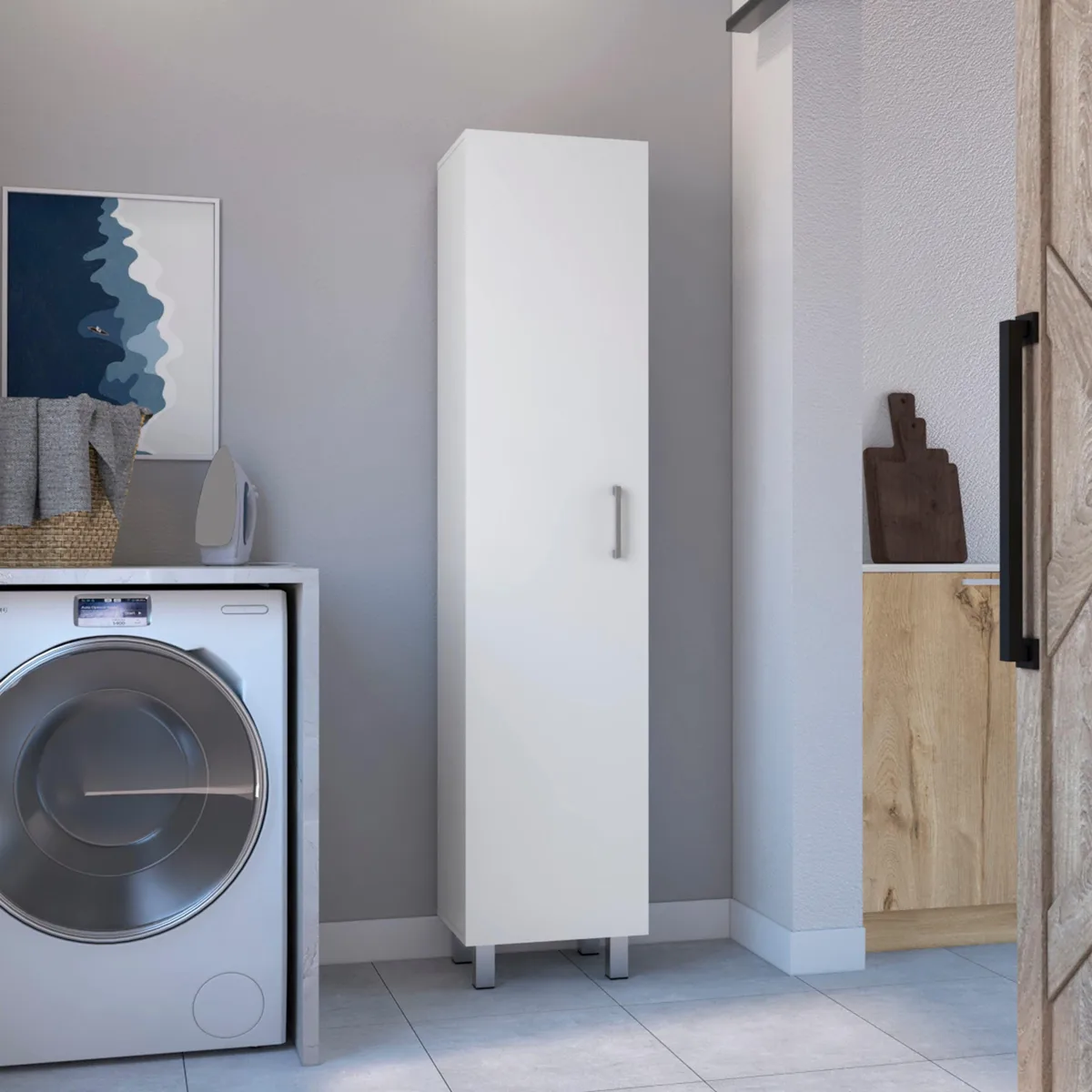 tuphen tuphen Storage Cabinet 71" H Four Shelves Three Broom Hangers White — product photo