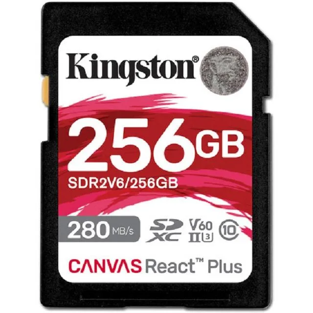Kingston Technology Corp. Kingston Technology Corp. SDXC Canvas React Plus UHS-II V60 280MB/s 256GB memory card — product photo