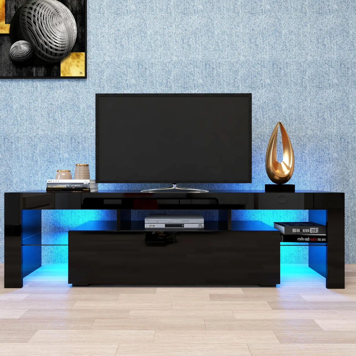 tuphen tuphen Modern Black TV Stand 20 Colors LED Remote Control Lights 63x13.8x17.7in — product photo